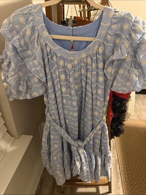 Impeccable Pig Boutique blue dress with embroidery